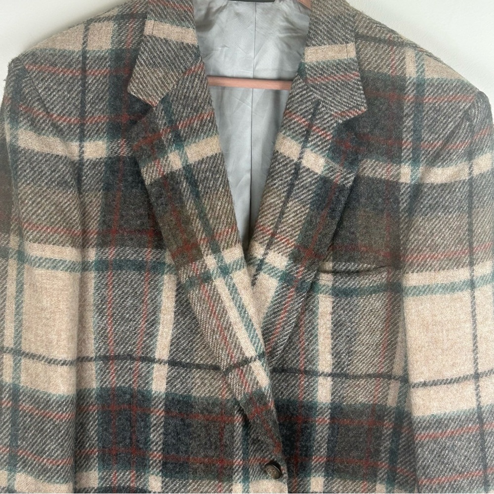Vintage 80s Lands End Charter Collection Wool Plaid Sport Coat 43L Preppy - Picture 3 of 13